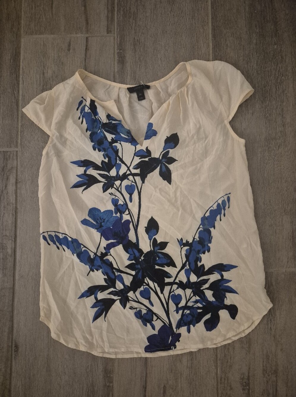 J. Crew Cream Blouse with Blue Botanical Print